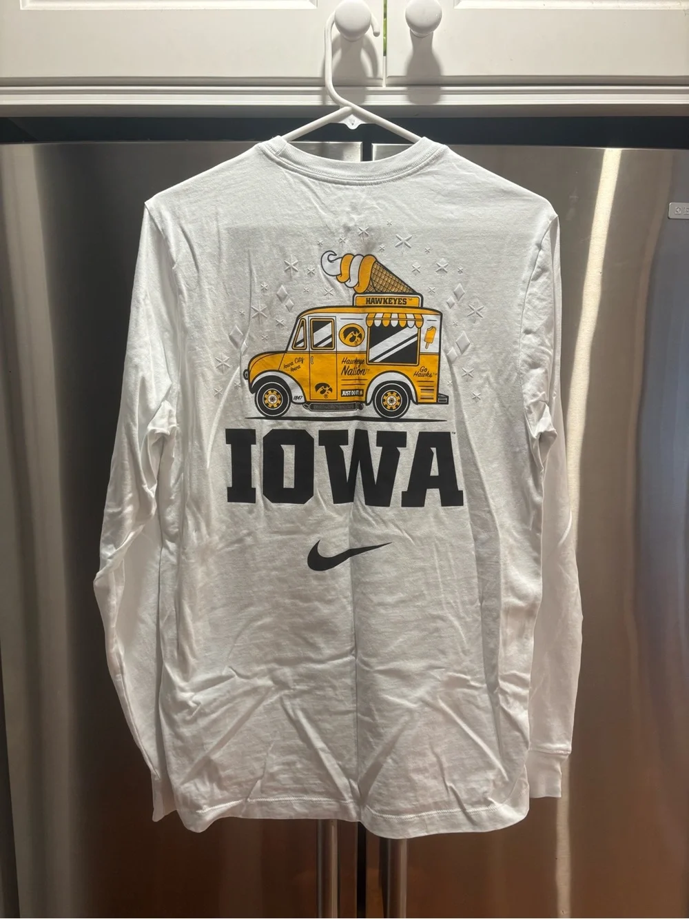 Nike Iowa Hawkeyes White Long-Sleeve Tee with Yellow Popsicle Patch
